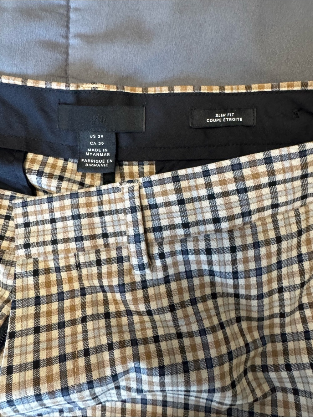 H&M Slim Fit Plaid Chinos - Brown & Blue